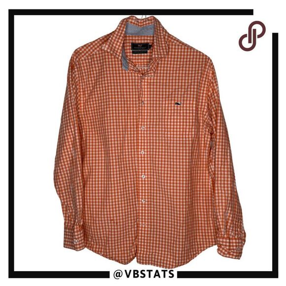 Vineyard Vines Men's Check Classic Tucker Fit Button Up Shirt Orange White Large - Picture 1 of 6